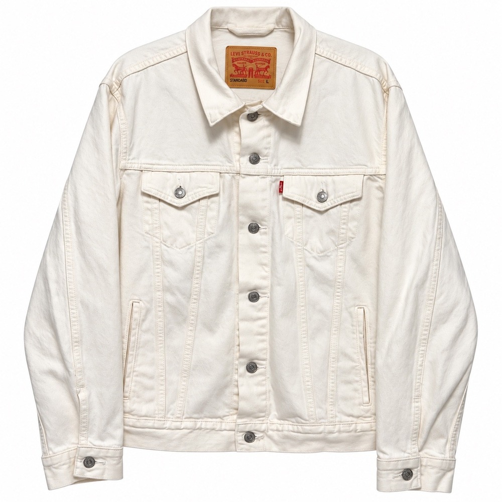 Levis Mens Standard Trucker Jacket Off White Cream Denim Size L Large